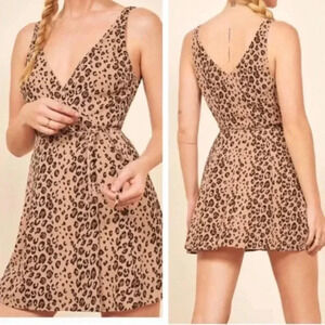 Reformation Brown Leopard Cheetah Animal Anchorage Wrap Dress Mini Small